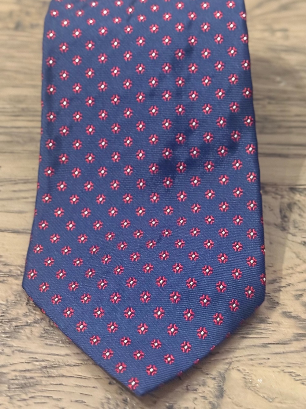 Brooks Brothers Navy Tie with Red Micro Medallions